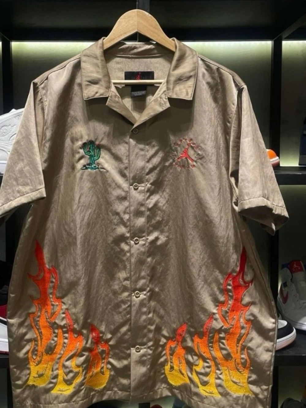 Cactus Jack by Travis Scott x Jordan Button Down Shirt 'Khaki/University Red'